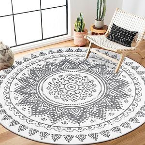 HEBE Boho Round Rugs 4Ft Washable Non Slip Round Area Rug Throw Soft Cute Round Nursery Rug Soft Fluffy Bathroom Rug Circle Rug for Bedroom Dorm Kids Room Nursery