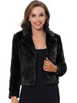 Allegra K Women's Autumn Winter Cropped Jacket Notch Lapel Faux Fur Fluffy Coat Black M