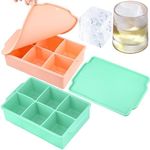 Large Ice Cube Trays with Lid – Set of 2 Large Ice Cube Molds, Ice Cube Silicone Moulds Food-Grade, Easy Release Silicone ice Cube Trays, Ideal for Cocktails, Whiskey, Fruit Juices and More