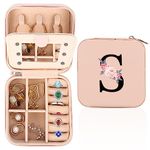 WALLFID Travel Jewellery Box,Alphabet Jewellery Organiser,Portable Jewellery Box,Small Travel Jewellery Storage Case with Mirror,Birthday Gift for Women,Mothers Birthday Valentines Day Gift Ideal(S)