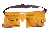 Ketsy 304 Pocket Leather Tool Bag with Hammer and Tape Holder (Brown) 18.5 * 7 Inch