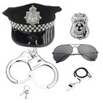 Nereds 5Pcs Police Costume Decoration Police Hat Badge Handcuff Police Whistle Sunglasses for Halloween Christmas Costume Party