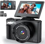 4K Digital Camera for Photography, WiFi 64MP UHD Vlogging Camera with 18X Digital Zoom, Super Wide-Angle Lens, 3" 180° Flip Screen, 32GB SD Card, Black