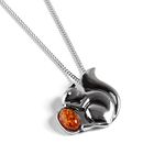 HENRYKA Squirrel Necklace in 925 Sterling Silver and Baltic Amber, Woodland Necklace, Animal Necklace, Squirrel Gifts