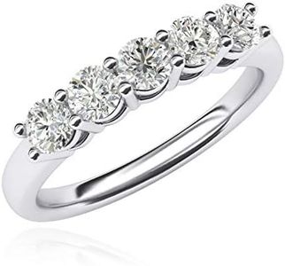 LANDA JEWEL Solid Sterling Silver Eternal Five Stones Anniversary Ring Simulated Brilliant Diamonds Eternity ring 1.25ctw for Women, Sterling Silver gemstone Genuine Moissanite, Moissanite