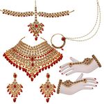 Lucky Jewellery Wedding Designer Golden Red Color Gold Plated Dulhan Choker Bridal Set for Girls & Women (2475-L1ZS-KD124-LCT-RED)