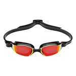 Aquasphere XCEED Adult Swim Goggles - Curved Lens Technology, Adjustable Nose Bridge - Ideal Partner for Performance Swimmers | Unisex Adult, Red Titanium-Mirrored Lens, Black/Black Frame