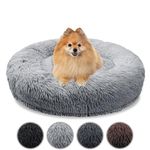 bluzelle Orthopedic Dog Bed for Small Dogs & Cats, 60CM Donut Dog Bed Memory Foam Washable, Round Plush Dog Pillow Fluffy Cat Bed Cat Pillow, Calming Pet Mat No-Skid, Color:Light Grey