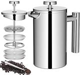 Meelio Small French Press Coffee Maker 600ml, Double-Wall Insulated French Press Coffee Press Stainless Steel for travel camping, Included 2 Extra Fliters and 1 Coffee Spoon (2-4cup, 20 OZ)