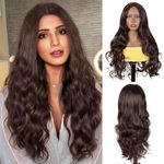 Creamily Full Head Hair Wigs,Brown Long Hair Wigs For Women,Natural Looking Curly Hair Wig With Middle Part Synthetic Wigs For Daily Use Hair Week For Women Ladies Hair Wig 24Inch Brown