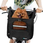 PetAmi Dog Bike Basket, Soft-Sided Ventilated Dog Bike Carrier Backpack, Dog Pet Bicycle Basket for Bike Handlebar, Small Medium Puppy Cat Kitten Car Booster Seat with Safety Strap (Black)