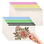 Pack of 12 Zip Pencil Case Painting, Jolintek DIY Zip Canvas Blank Fabric Bag for Pencil Cosmetics Storage, for Office of Middle Level College Students Girls