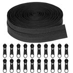 TBACW 5Yards Bulk Zipper, #5 Zippers for Sewing, Black Nylon Coil Zipper by The Yards, Replacement Sewing Zipper with 20PCS Zipper Sliders for DIY Sewing Craft Bags