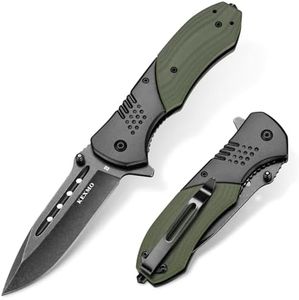 KEXMO Folding Pocket Knife with 3.46" D2 Steel Black Stone Wash Blade and G10 Handle Small Camping Knife for Men Women EDC Outdoor Survival Fishing, Green