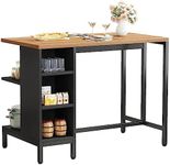 LITTLE TREE Kitchen Island with 5 Storage Shelves, 43 Inch Kitchen Shelf Coffee Bar Table with Large Worktop, Industrial Butcher Block Island, Space Saving, Dark Walnut（Stools Not Included）