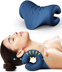 BLABOK Rilassante per Collo e Spalle, Dispositivo di Trazione Cervicale Barella per Collo Portatile, Correttore di Postura del Collo Cuscino per Chiropratica per Alleviare il Dolore(Blu scuro)