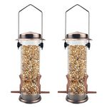 MIXXIDEA Wild Bird Feeders for Outdoors Hanging 2 Pack Stainless Steel Tube Bird Feeder Squirrel Proof, Finch Feeder for Garden Backyard Decoration Attractive Metal Thistle Feeder (Copper)