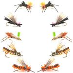 The Fly Fishing Place Basics Collection - Foam Hoppers Dry Fly Assortment 2-10 Dry Fishing Grasshopper Flies - 5 Patterns - Hook Size 10