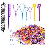 1000 pcs Small Elastic Hair Bands Elastics kids Rubber Band Ties Topsy Tail Tools Ponytail Maker Clip Cutter Remover Pony Pick for Wedding Hairstyle and Toddlers Baby Girls Accessories