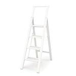 HBTower Aluminum Step Ladder, White Step Stool for Adluts with Handrail, 330LBS Capacity Sturdy, Portable 4 Step Ladder for Home Kitchen Library Office