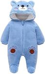 Vine Baby Winter Snowsuit Baby Rompers, Boy and Girl One-Piece Suit with Hood, Toddler Outerwear Snowsuit Set Thick and Warm, 9-1 Months, Blue