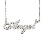 Dainty Friendship Name Necklace Silver for Girls with Heart Pendant Angel