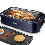 Indoor Grill Electric Grill Griddle CUSIMAX Smokeless Grill, Portable Korean BBQ Grill with Turbo Smoke Extractor Technology, Non-stick Removable Grill and Griddle Plates(Double Plates)