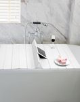 QWORK® Foldable Bathtub Shelf White PVC Bath Board for Bathroom and Spa - 170 x 75 cm x 0.7 cm