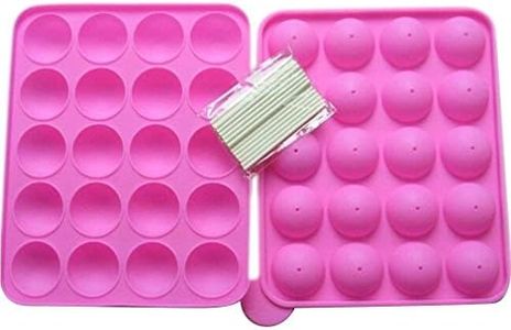 Rbenxia Silicone Cake Mold 20-cavity Half Circle Lollipop Party Cupcake Baking Mold Cake Pop Stick Mold Tray Pink with 25 Sticks