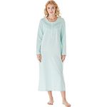 Keyocean Nightgowns for Women, Soft 100% Cotton Knit Nightgowns, Comfy Long-Sleeve Ladies Sleepwear Gown for Mom, Light Green, Medium