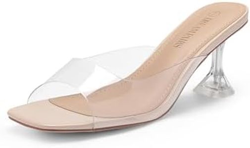 DREAM PAIRS Women’s Clear Heels Square Toe High Stiletto Mules Slip on Wedding Dress Heel Sandals,Size 10,Nude Clear-Low,DHS215-1