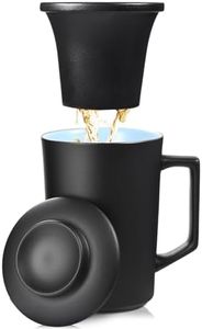 15 OZ Porcelain Tea Infuser Cup with Lid,Ceramic Tea Mug with All-Porcelain Strainer for Loose Leaf Teas,Microwave and Dishwasher Safe Coffee Mug,Metal-Free,BPA-Free,Tea-Lover/Christmas Gifts (Black)
