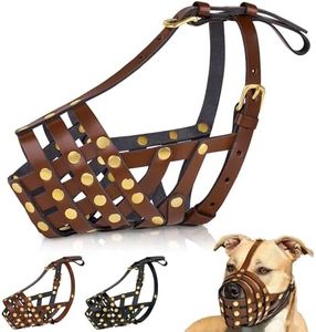 OOPSDOGGY Pitbull Dog Muzzle for Large Dogs - Leather Breathable Secure Basket Muzzle for Medium Large Breeds Prevents Biting No Chewing Amstaff Staffordshire Terrier (Brown, Size 4 - Pitbull)