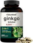 NatureBell Ginkgo Biloba 6,000mg with Panax Ginseng 500mg Per Serving | 300 Capsules – Max Strength Ginko Biloba Extract Supplements - Promotes Memory, Focus, and Brain Health