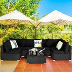 DEVOKO 6 Seater Black Wicker Rattan All Weather Furniture with Glass Top Table for Outdoor, Indoor, Garden, Patio, Pool, Terrace