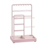 SONGMICS Jewellery Stand, Jewellery Organiser, Jewellery Display Stand with Metal Frame and Velvet Tray, Earring Bracelet Holder, Necklace Stand, for Studs, Rings, Gift Idea, Jelly Pink JJS021R01