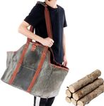 Waxed Canvas Log Carrier Tote Bag with Padded Handles and Shoulder Strap,Heavy Duty Log Tote Bag For Camping,Large Capacity for Fireplaces,Wood Stoves,Convenient Side Pockets Easy To Clean