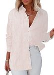 hellobaby Womens Striped Button Down Shirts Classic Long Sleeve Stylish Collared Office Work Blouses Tops (Medium, Light Pink)