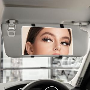 Hbxdeco Car Sun Visor Vanity Mirror, Automotive Makeup Sun-Shading Mirror with Straps, HD Large Car Visor Cosmetic Vanity Mirror for Women Girls, Universal Interior Car Accessories (White)