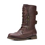 DREAM PAIRS Womens Winter Combat Boots Lace up Ladies Biker Boots Faux Fur Lined Ankle Boots BURGUNDY,Terran-Snow,Size 9 US/7 UK