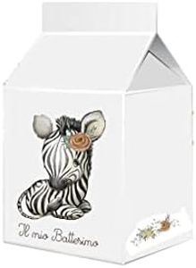 50 scatoline Milk portaconfetti per Festa a Tema Fai da Te in Varie grafiche per Ogni Evento Ideali per Creare Una Bellissima bomboniera (Il Mio Battesimo Zebra)