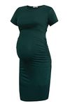 Smallshow Women's Maternity Dress Short Sleeve Ruch Pregnancy Clothes Summer Medium Deep Green