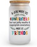 KLUBI Coworker Gifts for Women - Women A Job Made Us Coworkers But Our Sarcasm 16oz Glass Coworker Leaving Gifts for Women Work Friendship Gifts for Coworker Friends Thank You Gifts for Coworkers