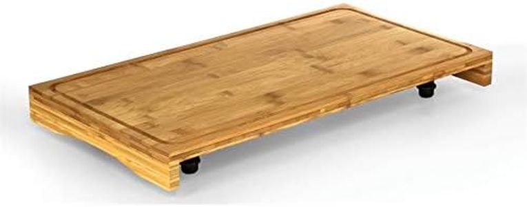 Camco Bamboo Stove Top Work Surface with Adjustable Legs & Built In Juice Groove - Covers Stove Top To Create Additional Kitchen Workspace - 2 Burner (43547)