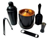 Proniks Stainless Steel Ice Bucket (1.5ltr) with Ice Tong,Peg Measure,Opener, Ice Scope and with Cocktail Shaker (750ml) in Black Color for Home and Mini Bar and Cocktail Party