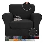 JIVINER Newest 2 Pieces Armchair Covers for Living Room Stretch Chair Slipcovers with 1 Seat Cushion Covers Thick Fitted Couch Cover for Pet Dogs Furniture Protector (Chair, Black)