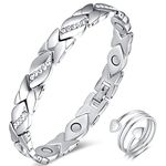 Vicmag Magnetic Bracelets for Women Ladies Titanium Steel Ultra Strength Magnets Bracelet with 3500 Gauss Effective for Women with Gift Box & Removal Tool(Crystal Design for Ladies)(Platinum)