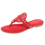 Pierre Dumas Women's Storm Thong Slip On Vegan Flip Flop Sandal, Red Suede, 6.5