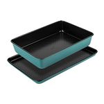 Prestige x Nadiya Non Stick Baking Trays Set of 2 - Deep Roasting Tin 33 x 23cm & Large Oven Tray 38 x 25cm, Fridge, Freezer & Dishwasher Safe Steel Bakeware, Blue/Black