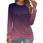 Black Cardigan Sweaters for Women Lightweight Womens Casual Tunic Tops Floral Printed Front Twist Long Sleeve Tee Blouses Crew Neck Casual Loose Tops to Wear with Leggings(A- Purple,XL)